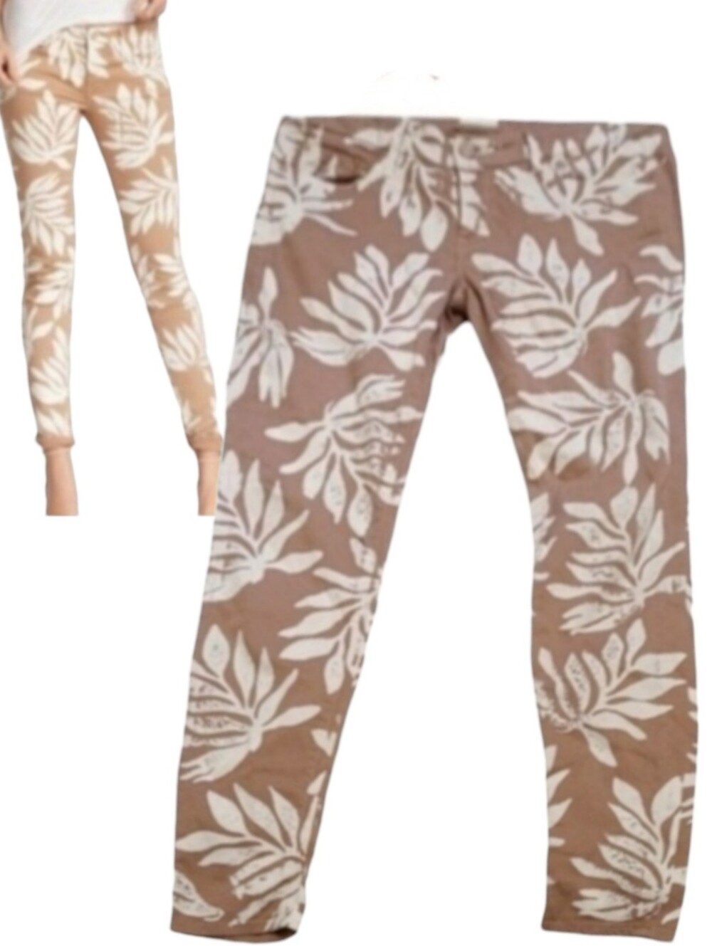 Mother Womens The Looker Tropical Getaway Tan White Palm Leaf Skinny Jeans 28